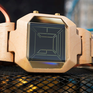 Space Digits Wood LCD Watch