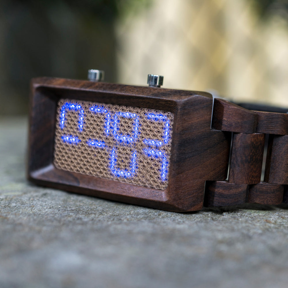 Digital LED Watch | Sequence Wood Mesh | Tokyoflash Japan